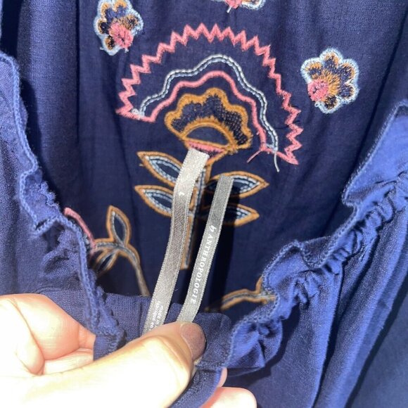 Anthropologie Womens Dress Size Large Blue Malika Maxi Applique Embroidered - Picture 5 of 8